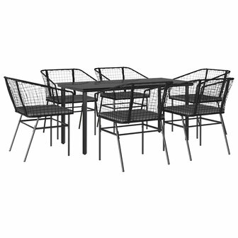 7-delige Tuinset met kussens poly rattan glas zwart