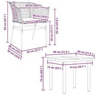 5-delige Tuinset met kussens poly rattan glas zwart