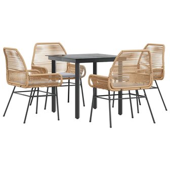 5-delige Tuinset met kussens poly rattan glas bruin