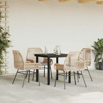 5-delige Tuinset met kussens poly rattan glas bruin