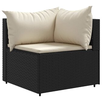 7-delige Loungeset met kussens poly rattan zwart
