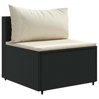 7-delige Loungeset met kussens poly rattan zwart