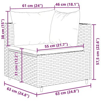 7-delige Loungeset met kussens poly rattan zwart