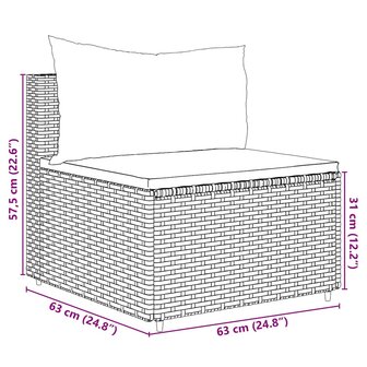 7-delige Loungeset met kussens poly rattan zwart