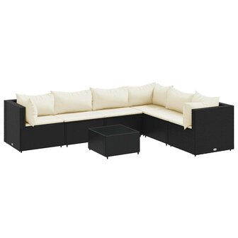 7-delige Loungeset met kussens poly rattan zwart
