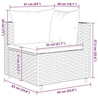 7-delige Loungeset met kussens poly rattan zwart