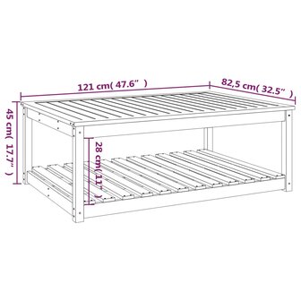 Tuintafel 121x82,5x45 cm massief grenenhout wit