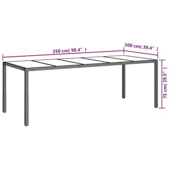 Tuintafel 250x100x75 cm poly rattan en gehard glas wit