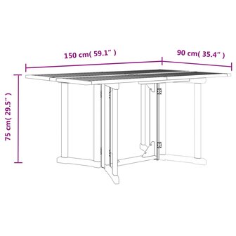 Tuintafel inklapbaar 150x90x75 cm massief teakhout