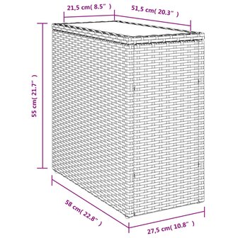 Tuinbijzettafel met glazen blad 58x27,5x55 cm poly rattan zwart