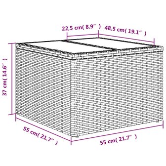 Tuintafel met glazen blad 55x55x37 cm poly rattan grijs