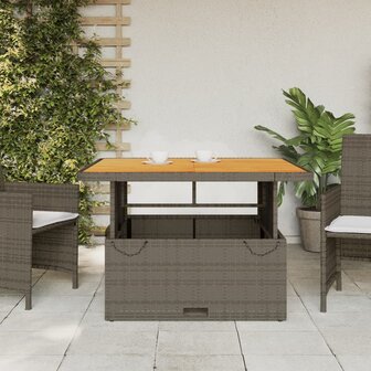 Tuintafel 110x110x71 cm poly rattan en acaciahout grijs