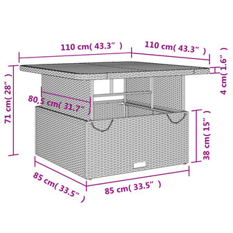 Tuintafel 110x110x71 cm poly rattan en acaciahout grijs