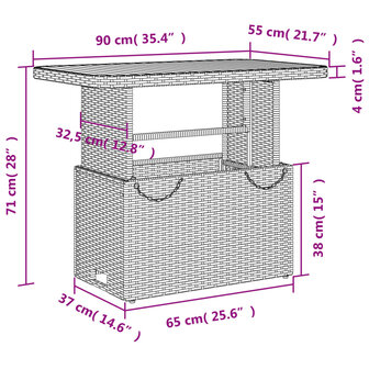 Tuintafel 90x55x71 cm poly rattan en acaciahout grijs