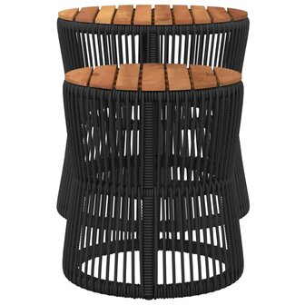 Tuinbijzettafels 2 st met houten blad poly rattan zwart