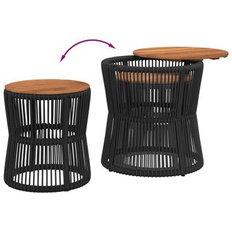 Tuinbijzettafels 2 st met houten blad poly rattan zwart