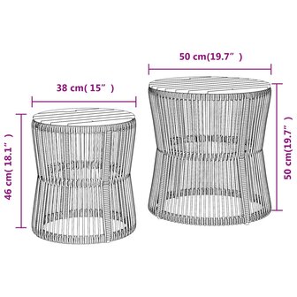 Tuinbijzettafels 2 st met houten blad poly rattan zwart