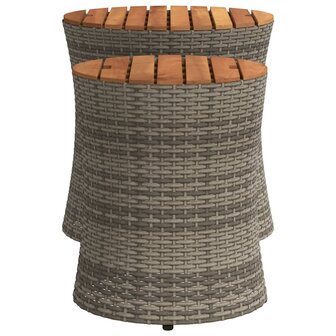 Tuinbijzettafels 2 st met houten blad poly rattan grijs