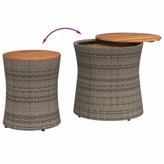 Tuinbijzettafels 2 st met houten blad poly rattan grijs