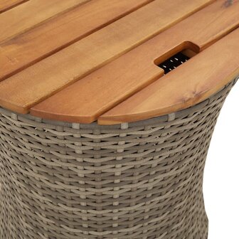 Tuinbijzettafels 2 st met houten blad poly rattan grijs