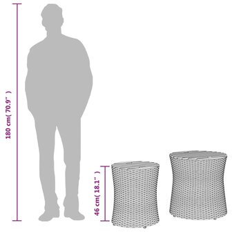 Tuinbijzettafels 2 st met houten blad poly rattan grijs