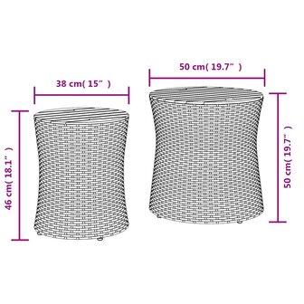 Tuinbijzettafels 2 st met houten blad poly rattan beige