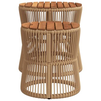 Tuinbijzettafels 2 st met houten blad poly rattan beige