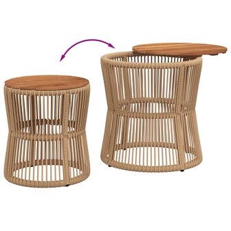 Tuinbijzettafels 2 st met houten blad poly rattan beige