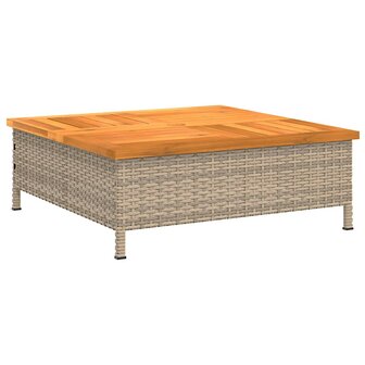 Tuintafel 70x70x25 cm poly rattan en acaciahout beige