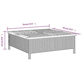 Tuintafel 70x70x25 cm poly rattan en acaciahout beige