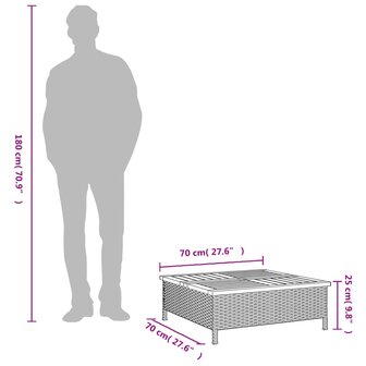 Tuintafel 70x70x25 cm poly rattan en acaciahout grijs