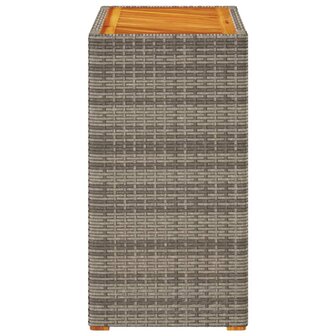 Tuinbijzettafel met houten blad 60x40x75 cm poly rattan grijs