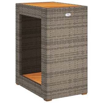 Tuinbijzettafel met houten blad 60x40x75 cm poly rattan grijs