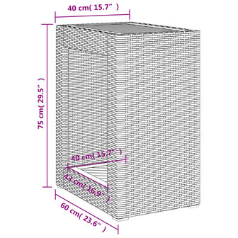 Tuinbijzettafel met houten blad 60x40x75 cm poly rattan grijs