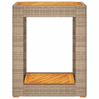 Tuinbijzettafel met houten blad 60x40x75 cm poly rattan beige