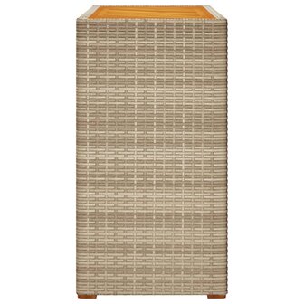 Tuinbijzettafel met houten blad 100x40x75 cm poly rattan beige