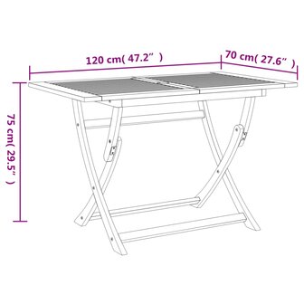 Tuintafel inklapbaar 120x70x75 cm massief acaciahout