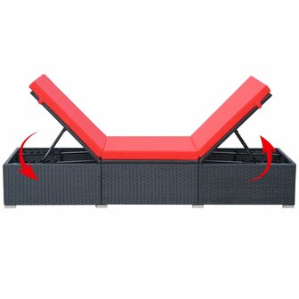 Ligbed met kussen poly rattan zwart