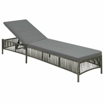 Ligbed met kussen poly rattan grijs