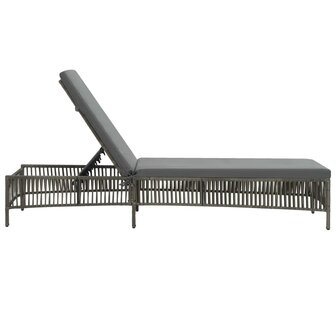 Ligbed met kussen poly rattan grijs