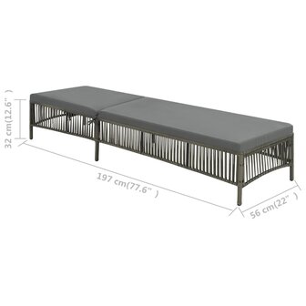 Ligbed met kussen poly rattan grijs