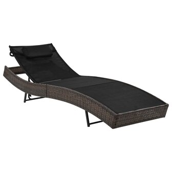 Ligbed met kussen poly rattan bruin