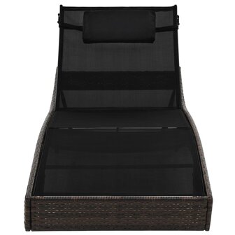 Ligbed met kussen poly rattan bruin
