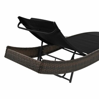 Ligbed met kussen poly rattan bruin