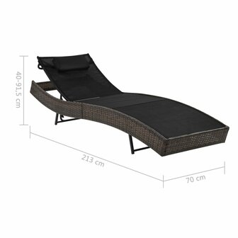Ligbed met kussen poly rattan bruin