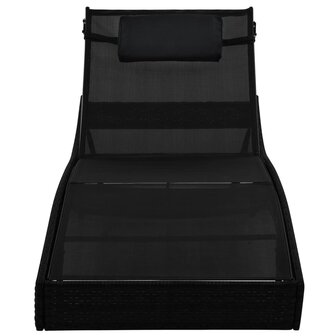 Ligbed met kussen poly rattan zwart