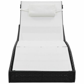 Ligbed met kussen poly rattan zwart