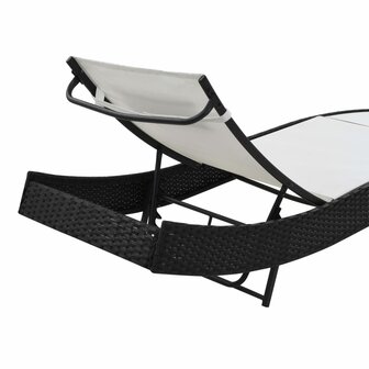 Ligbed met kussen poly rattan zwart