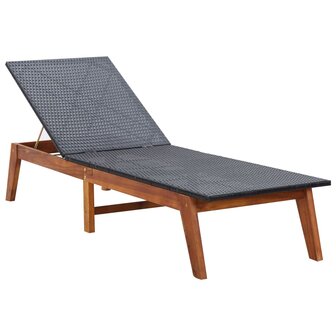 Ligbed met kussen poly rattan en massief acaciahout