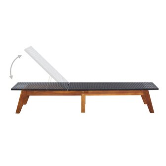 Ligbed met kussen poly rattan en massief acaciahout